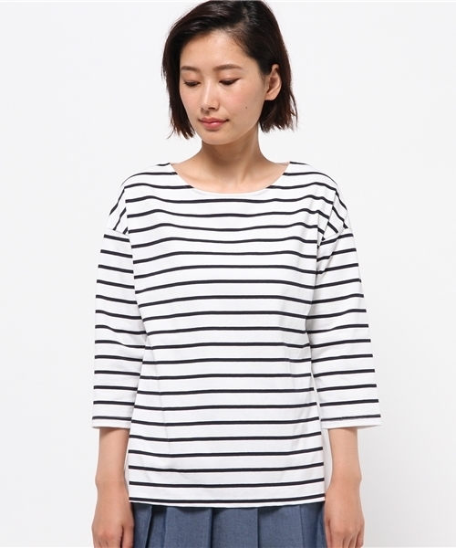 OUTLET(アウトレット)の「【Chez toi】コットンボーダークロスコンビ(Tシャツ/カットソー・レディース・オフホワイト/コバルトブルー/ネイビー・FREE)」の4枚目の写真