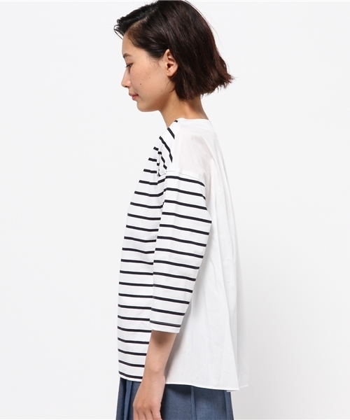 OUTLET(アウトレット)の「【Chez toi】コットンボーダークロスコンビ(Tシャツ/カットソー・レディース・オフホワイト/コバルトブルー/ネイビー・FREE)」の5枚目の写真