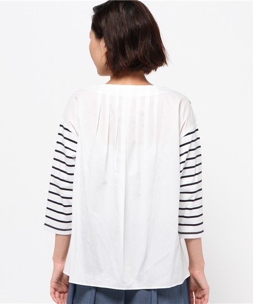 OUTLET(アウトレット)の「【Chez toi】コットンボーダークロスコンビ(Tシャツ/カットソー・レディース・オフホワイト/コバルトブルー/ネイビー・FREE)」の7枚目の写真