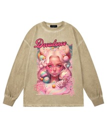 オーバーサイズ グラフィックロゴプリント長袖Tシャツ クルーネックカットソー