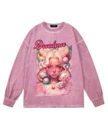 オーバーサイズ グラフィックロゴプリント長袖Tシャツ クルーネックカットソー