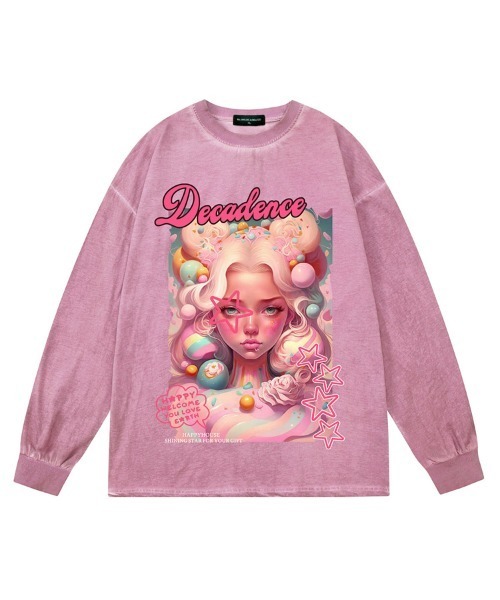 Ressaca（レサーカ）の「オーバーサイズ グラフィックロゴプリント長袖Tシャツ クルーネックカットソー（Tシャツ/カットソー・レディース・ピンク/ベージュ/パープル/ブラック・M/L/XL）」の4枚目の写真