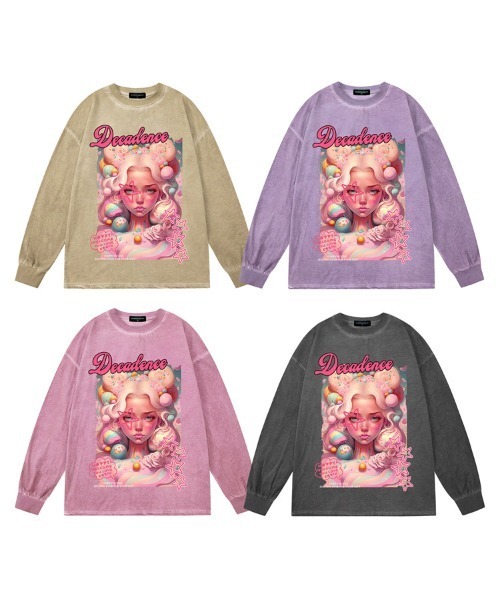 Ressaca（レサーカ）の「オーバーサイズ グラフィックロゴプリント長袖Tシャツ クルーネックカットソー（Tシャツ/カットソー・レディース・ピンク/ベージュ/パープル/ブラック・M/L/XL）」の14枚目の写真
