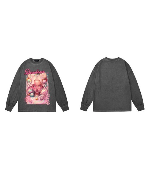 Ressaca（レサーカ）の「オーバーサイズ グラフィックロゴプリント長袖Tシャツ クルーネックカットソー（Tシャツ/カットソー・レディース・ピンク/ベージュ/パープル/ブラック・M/L/XL）」の15枚目の写真