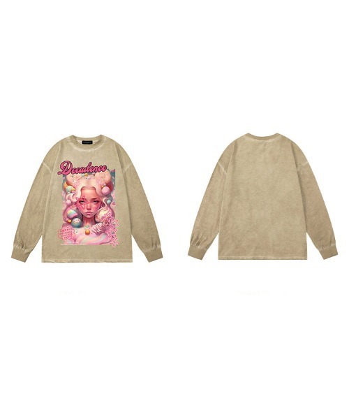Ressaca（レサーカ）の「オーバーサイズ グラフィックロゴプリント長袖Tシャツ クルーネックカットソー（Tシャツ/カットソー・レディース・ピンク/ベージュ/パープル/ブラック・M/L/XL）」の16枚目の写真