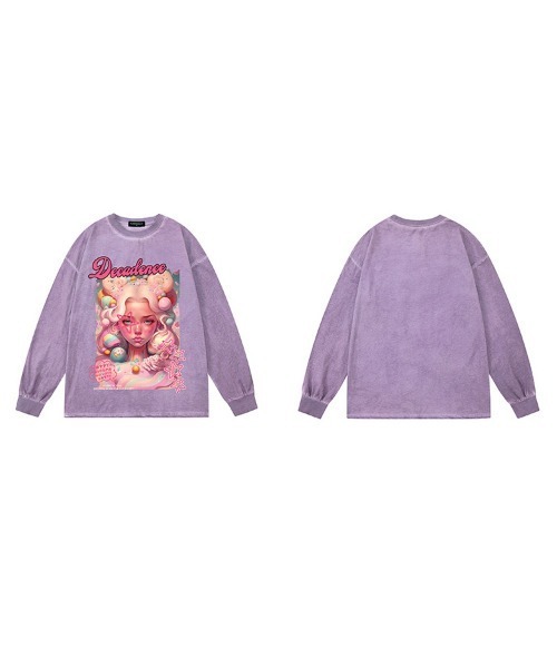 Ressaca（レサーカ）の「オーバーサイズ グラフィックロゴプリント長袖Tシャツ クルーネックカットソー（Tシャツ/カットソー・レディース・ピンク/ベージュ/パープル/ブラック・M/L/XL）」の17枚目の写真