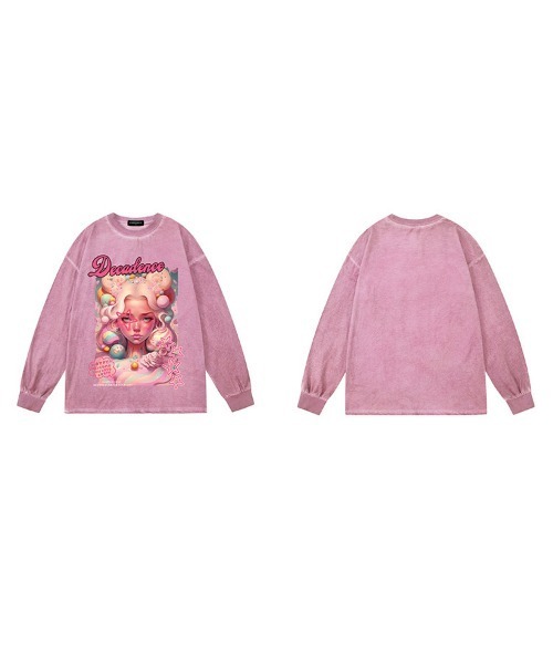 Ressaca（レサーカ）の「オーバーサイズ グラフィックロゴプリント長袖Tシャツ クルーネックカットソー（Tシャツ/カットソー・レディース・ピンク/ベージュ/パープル/ブラック・M/L/XL）」の18枚目の写真