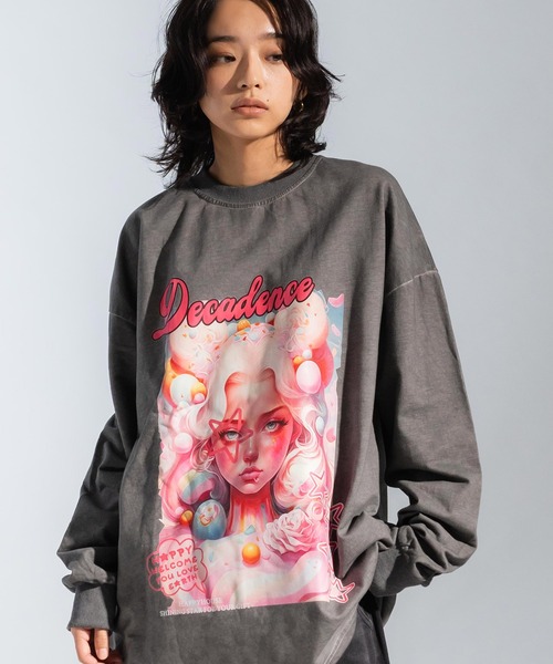 Ressaca（レサーカ）の「オーバーサイズ グラフィックロゴプリント長袖Tシャツ クルーネックカットソー（Tシャツ/カットソー・レディース・ピンク/ベージュ/パープル/ブラック・M/L/XL）」の5枚目の写真