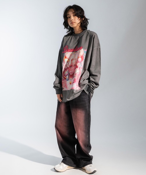 Ressaca（レサーカ）の「オーバーサイズ グラフィックロゴプリント長袖Tシャツ クルーネックカットソー（Tシャツ/カットソー・レディース・ピンク/ベージュ/パープル/ブラック・M/L/XL）」の7枚目の写真