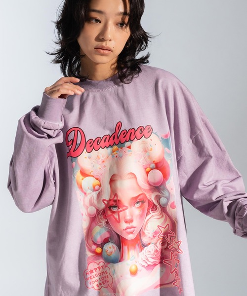 Ressaca（レサーカ）の「オーバーサイズ グラフィックロゴプリント長袖Tシャツ クルーネックカットソー（Tシャツ/カットソー・レディース・ピンク/ベージュ/パープル/ブラック・M/L/XL）」の9枚目の写真