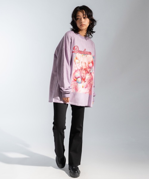 Ressaca（レサーカ）の「オーバーサイズ グラフィックロゴプリント長袖Tシャツ クルーネックカットソー（Tシャツ/カットソー・レディース・ピンク/ベージュ/パープル/ブラック・M/L/XL）」の10枚目の写真