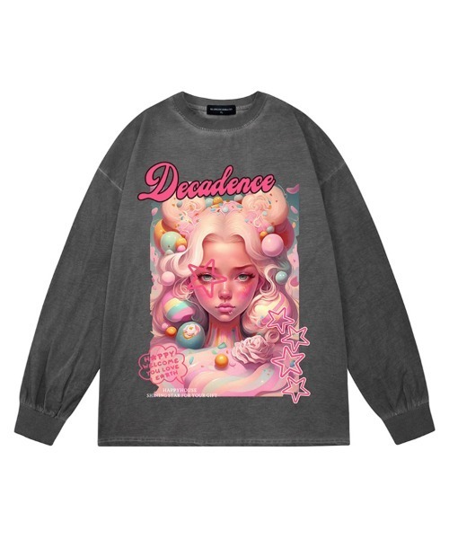 Ressaca（レサーカ）の「オーバーサイズ グラフィックロゴプリント長袖Tシャツ クルーネックカットソー（Tシャツ/カットソー・レディース・ピンク/ベージュ/パープル/ブラック・M/L/XL）」の8枚目の写真