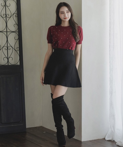 Julia Boutique(ジュリアブティック)の「フレアミニ丈ニットスカート/23535(スカート・レディース・ブラック/チャコール/ハウンドトゥース・ONE)」の4枚目の写真
