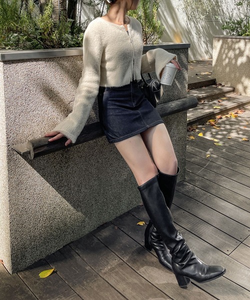 Ambre Ciel(アンブルシエル)の「ダブルジップシャギートップス/WEB/EC限定商品(ニット/セーター・レディース・チャコールグレー/アイボリー・FREE)」の5枚目の写真