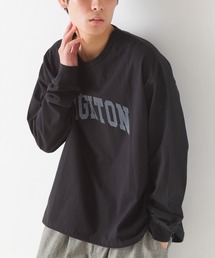 ユニセックスドロスト付きプリント長袖Tシャツ