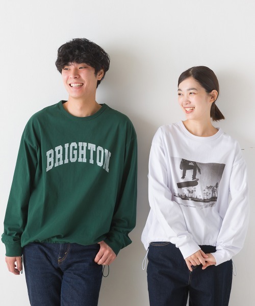OMNES(オムネス)の「ユニセックスドロスト付きプリント長袖Tシャツ(Tシャツ/カットソー・レディース・グレー/ブラック/グリーン/ホワイト・MEDIUM/XX-LARGE/LARGE/X-LARGE)」の5枚目の写真