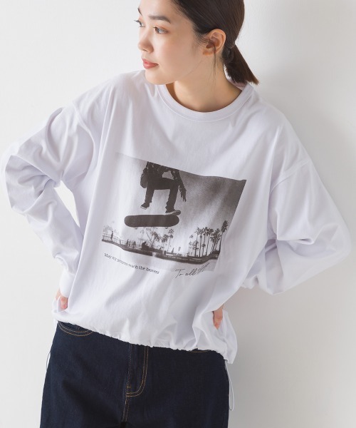 OMNES(オムネス)の「ユニセックスドロスト付きプリント長袖Tシャツ(Tシャツ/カットソー・レディース・グレー/ブラック/グリーン/ホワイト・MEDIUM/XX-LARGE/LARGE/X-LARGE)」の6枚目の写真