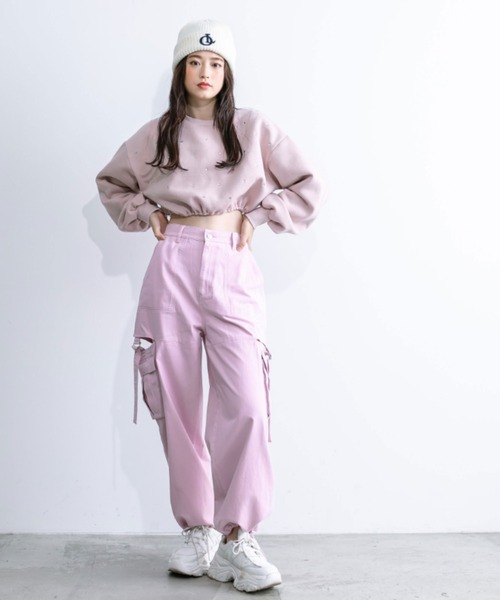 OLIVE des OLIVE（オリーブデオリーブ）の「【WEB限定カラー有】サイドスリットベルトカーゴパンツ　1032020110（カーゴパンツ・レディース・オフホワイト/サックスブルー/ブラック/ラベンダー/チャコールグレー・FREE）」の6枚目の写真