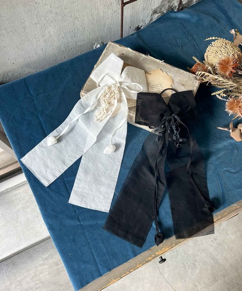 m.soeur(エムスール)の「シアーリボンとすずらんレースのヘアゴム(ヘアゴム・レディース・ブラック/ホワイト・FREE)」の8枚目の写真