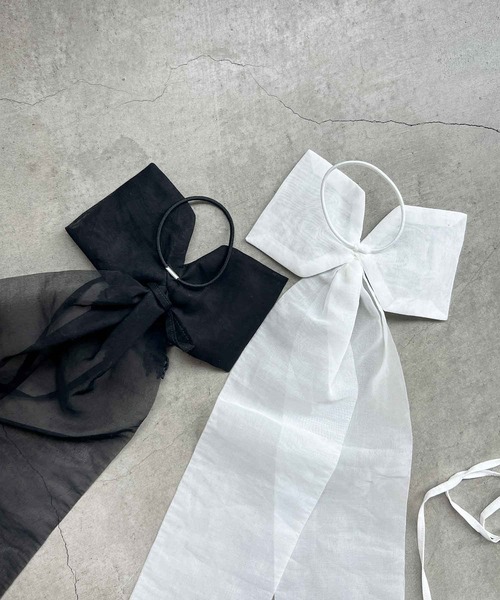 m.soeur(エムスール)の「シアーリボンとすずらんレースのヘアゴム(ヘアゴム・レディース・ブラック/ホワイト・FREE)」の6枚目の写真