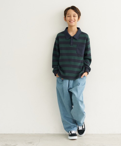 coca(coca)(コカ)の「キッズ ボーダーポロシャツ(ポロシャツ・キッズ・ブラック/ネイビー・140/110/130/120)」の5枚目の写真