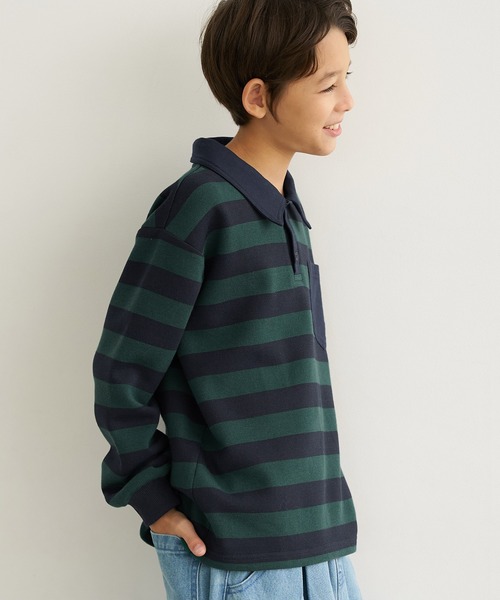 coca(coca)(コカ)の「キッズ ボーダーポロシャツ(ポロシャツ・キッズ・ブラック/ネイビー・140/110/130/120)」の3枚目の写真