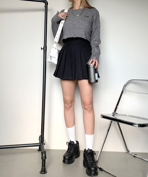 non-hedge（ノンヘッジ）の「プレートダメージショート丈ニットトップス（ニット/セーター・レディース・チャコールグレー/ベージュ/ブラック・FREE）」の9枚目の写真