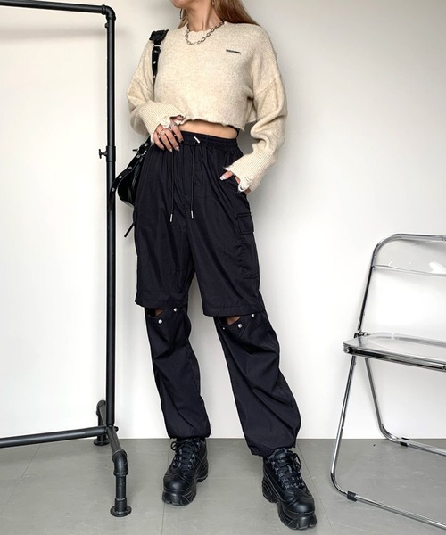 non-hedge（ノンヘッジ）の「プレートダメージショート丈ニットトップス（ニット/セーター・レディース・チャコールグレー/ベージュ/ブラック・FREE）」の10枚目の写真