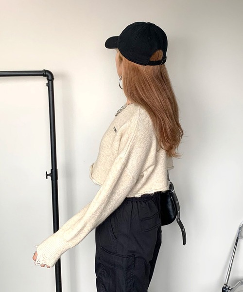 non-hedge（ノンヘッジ）の「プレートダメージショート丈ニットトップス（ニット/セーター・レディース・チャコールグレー/ベージュ/ブラック・FREE）」の13枚目の写真