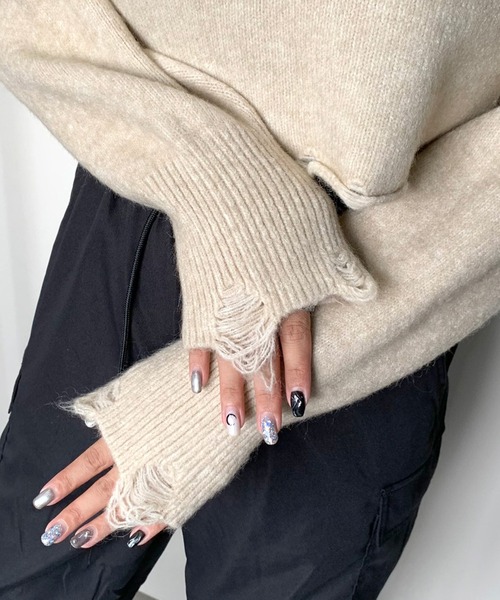 non-hedge（ノンヘッジ）の「プレートダメージショート丈ニットトップス（ニット/セーター・レディース・チャコールグレー/ベージュ/ブラック・FREE）」の17枚目の写真