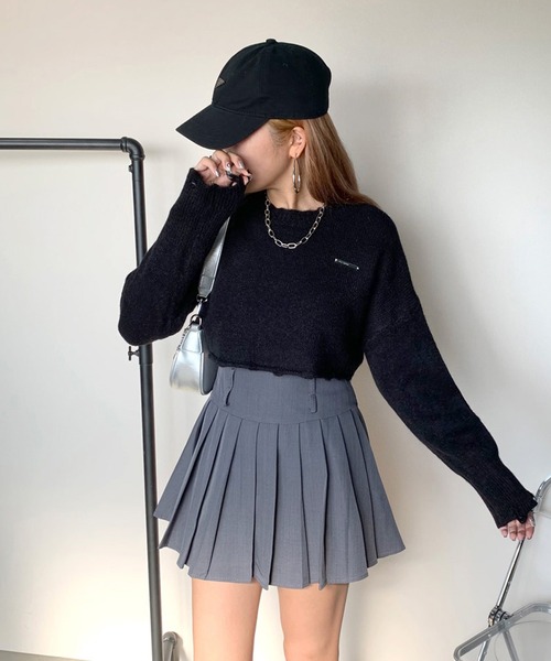 non-hedge（ノンヘッジ）の「プレートダメージショート丈ニットトップス（ニット/セーター・レディース・チャコールグレー/ベージュ/ブラック・FREE）」の20枚目の写真