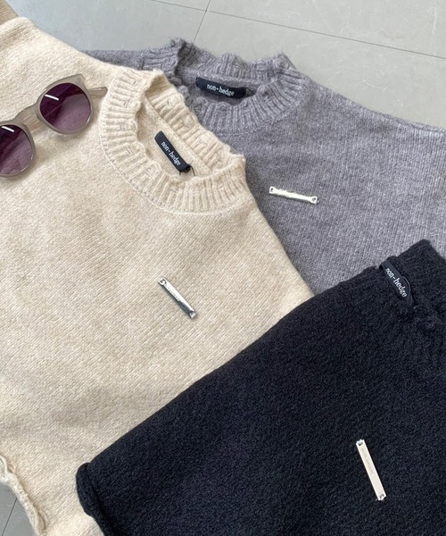 non-hedge（ノンヘッジ）の「プレートダメージショート丈ニットトップス（ニット/セーター・レディース・チャコールグレー/ベージュ/ブラック・FREE）」の6枚目の写真