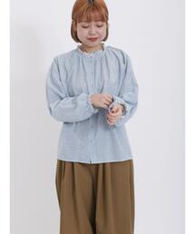 Samansa Mos2 | 襟刺繍シャーリング前後2WAYブラウス(シャツ/ブラウス)