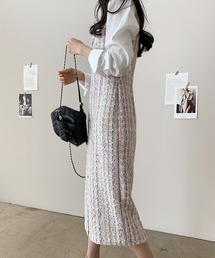 MILAE(ミレ)のツイードチェックワンピース ジャンスカ(ジャンパースカート)