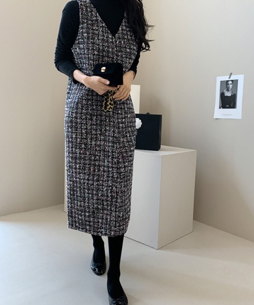 MILAE（ミレ）の「ツイードチェックワンピース　ジャンスカ（ジャンパースカート・レディース・ホワイト/ブラック・FREE）」の22枚目の写真