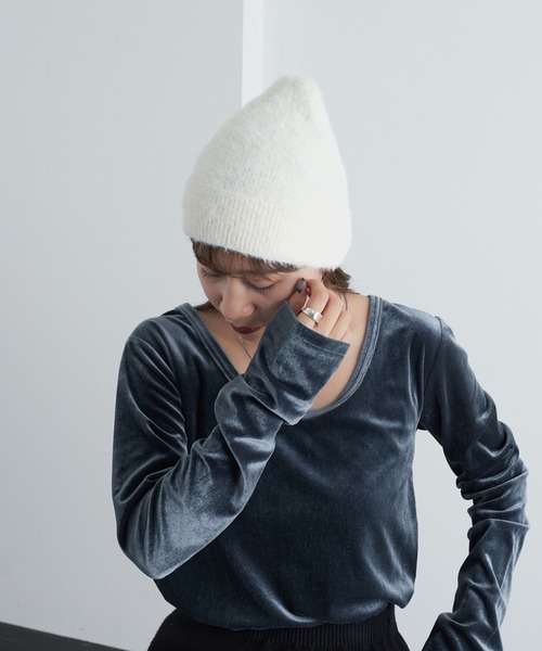 COLONY 2139（コロニートゥーワンスリーナイン）の「シャギーニット帽（ニットキャップ/ビーニー・レディース・グレー/ブルー/ブラック/アイボリー・FREE）」の10枚目の写真