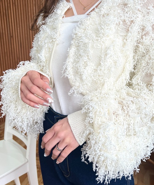 kkk 新品 エクストラロングスリーブニット ブークレショートニット ブークレショートスリーブニット | ファッション通販サイト NUGU