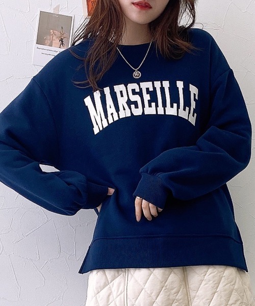 nissen（ニッセン）の「裏起毛　ロゴプリントトレーナー（スウェット・レディース・アイボリー/ピンク/ネイビー・L/M）」の2枚目の写真