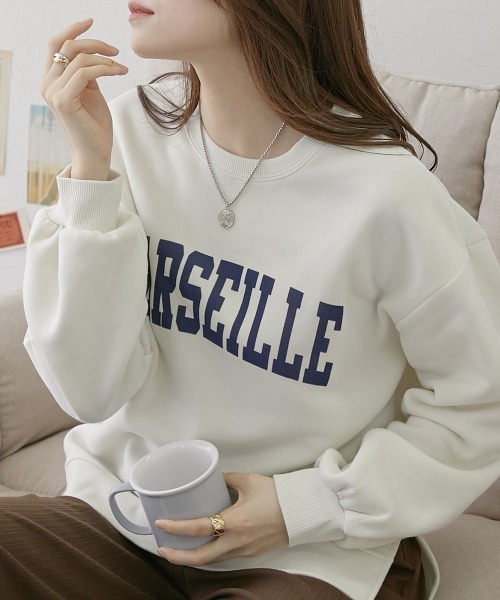 nissen（ニッセン）の「裏起毛　ロゴプリントトレーナー（スウェット・レディース・アイボリー/ピンク/ネイビー・L/M）」の4枚目の写真