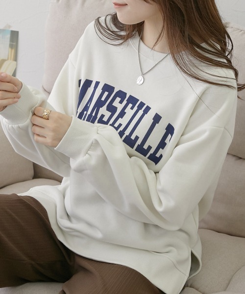 nissen（ニッセン）の「裏起毛　ロゴプリントトレーナー（スウェット・レディース・アイボリー/ピンク/ネイビー・L/M）」の7枚目の写真