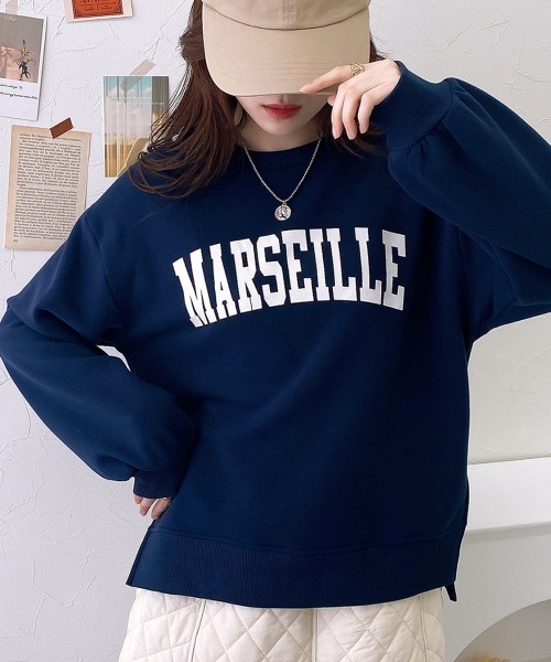 nissen（ニッセン）の「裏起毛　ロゴプリントトレーナー（スウェット・レディース・アイボリー/ピンク/ネイビー・L/M）」の13枚目の写真