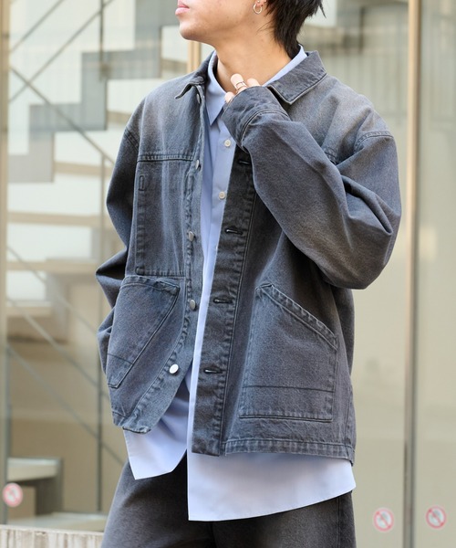 COLONY 2139（コロニートゥーワンスリーナイン）の「ブラッシュドデニムカバーオール（デニムジャケット・メンズ・ブラック/サックスブルー・MEDIUM/LARGE）」の6枚目の写真