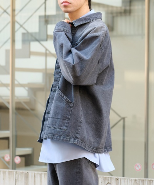 COLONY 2139（コロニートゥーワンスリーナイン）の「ブラッシュドデニムカバーオール（デニムジャケット・メンズ・ブラック/サックスブルー・MEDIUM/LARGE）」の21枚目の写真