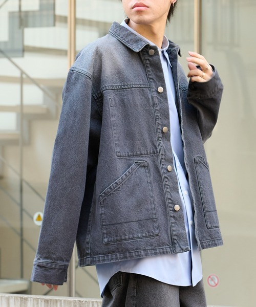 COLONY 2139（コロニートゥーワンスリーナイン）の「ブラッシュドデニムカバーオール（デニムジャケット・メンズ・ブラック/サックスブルー・MEDIUM/LARGE）」の15枚目の写真