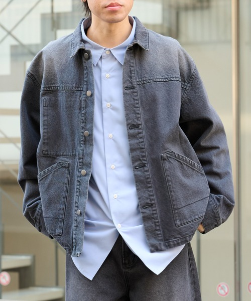 COLONY 2139（コロニートゥーワンスリーナイン）の「ブラッシュドデニムカバーオール（デニムジャケット・メンズ・ブラック/サックスブルー・MEDIUM/LARGE）」の3枚目の写真