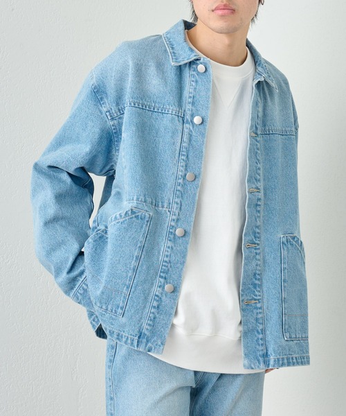 COLONY 2139（コロニートゥーワンスリーナイン）の「ブラッシュドデニムカバーオール（デニムジャケット・メンズ・ブラック/サックスブルー・MEDIUM/LARGE）」の12枚目の写真