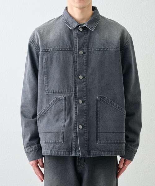 COLONY 2139（コロニートゥーワンスリーナイン）の「ブラッシュドデニムカバーオール（デニムジャケット・メンズ・ブラック/サックスブルー・MEDIUM/LARGE）」の8枚目の写真
