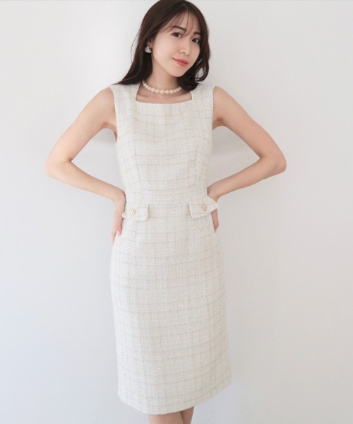 【セール】ツイードスクエアネックペンシルドレス（ドレス）｜AMBIENT（アンビエント）