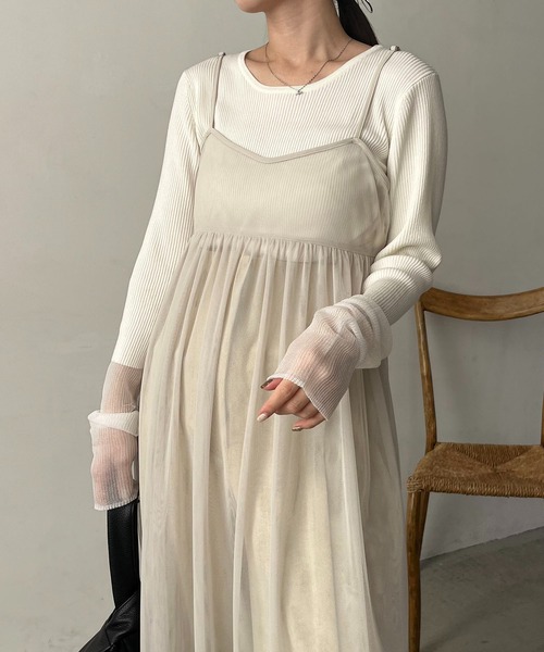 CAPRICIEUX LE'MAGE(カプリシューレマージュ)の「2WAYチュールワンピース(ワンピース・レディース・ブラック/ベージュ・FREE)」の22枚目の写真