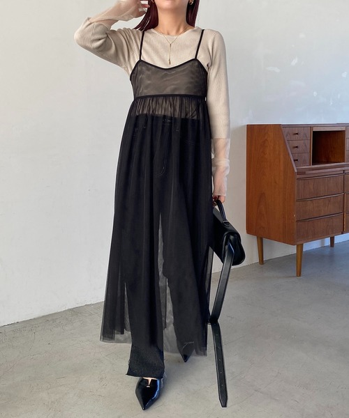 CAPRICIEUX LE'MAGE(カプリシューレマージュ)の「2WAYチュールワンピース(ワンピース・レディース・ブラック/ベージュ・FREE)」の3枚目の写真